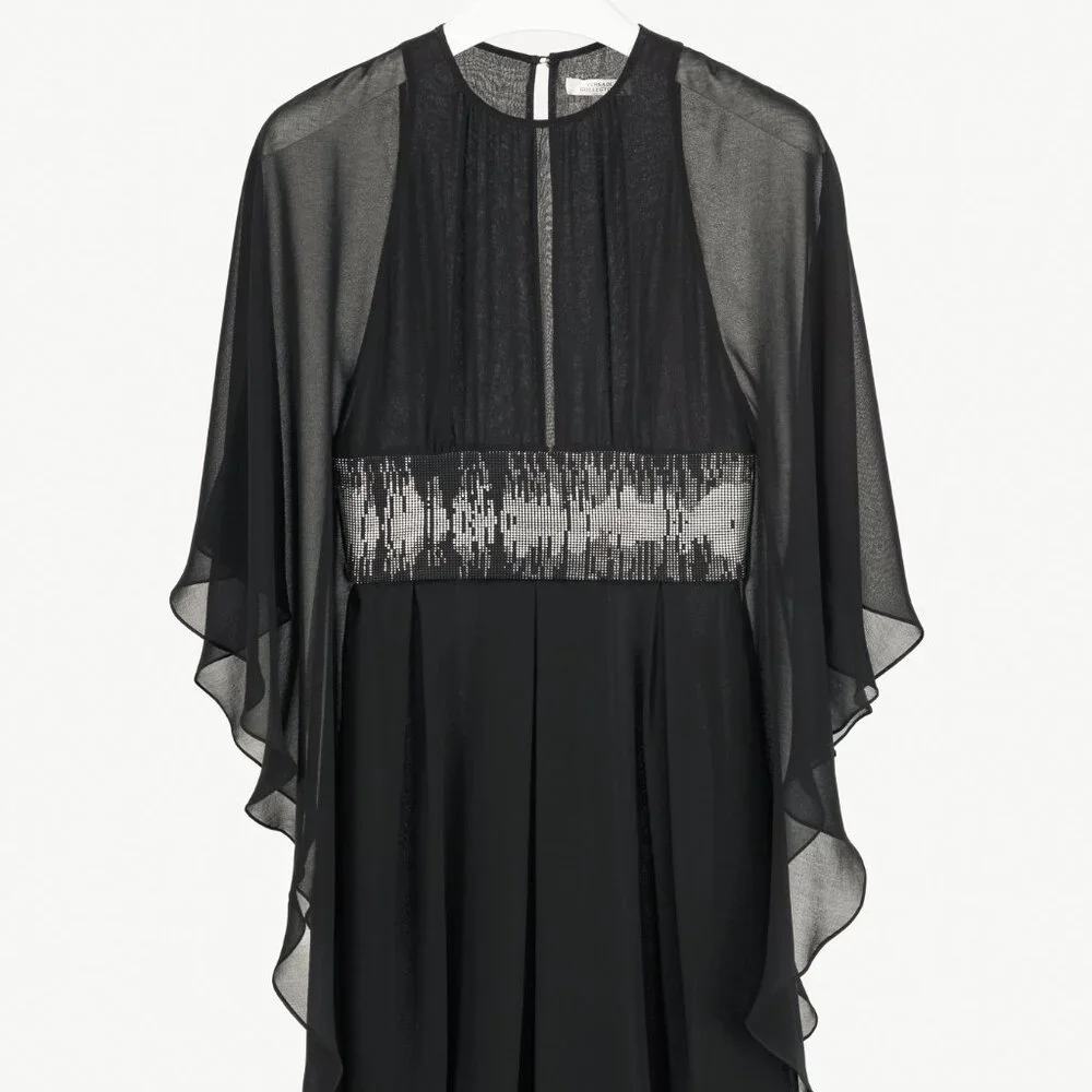 Versace Collection Black Crepe Rhinestone-Waist Cape Mini Dress - Picture 1 of 12
